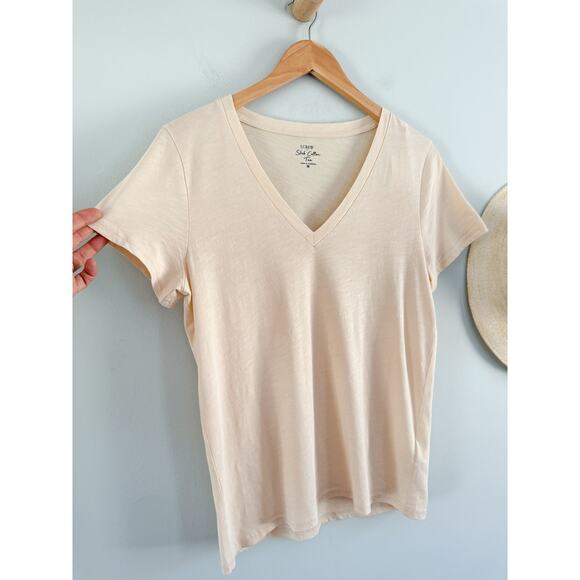 J Crew Factory | NWT Short-sleeve vintage cotton Vneck tee Caribbean Sand } Sz M - Picture 3 of 7